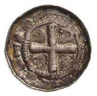 denar krzyżowy, XI w., Aw: Krzyż prosty, w polac