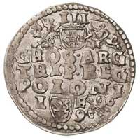 trojak 1596, Lublin, końcówka daty po bokach lwa przebitego hakiem