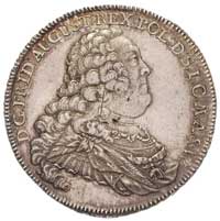 talar 1757, Drezno, na awersie popiersie króla w długiej peruce, na rewersie monogram FR i litery ..