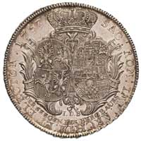 talar 1757, Drezno, na awersie popiersie króla w długiej peruce, na rewersie monogram FR i litery ..