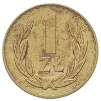 1 złoty 1957, na rewersie wypukły napis PRÓBA, Parchimowicz P-216 b, mosiądz, wybito 100 sztuk