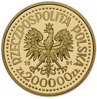 komplet złotych monet próbnych w drewnianym etui zawierającym: 200 000 złotych, 100.000 złotych, 5..