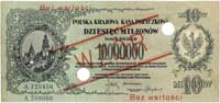 10.000.000 marek polskich 20.11.1923, seria A 123456, A 789000, WZÓR, dwukrotnie perforowany, Miłc..