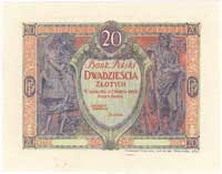 20 złotych 1.03.1926, próba druku koloru strony głównej banknotu z pracowni E. Gaspé w Paryżu, pap..