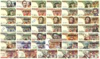 komplet wzorów banknotów od 10 zł do 2.000.000 z