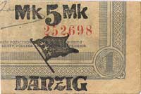 5 marek bez roku nadrukowane na 1/4 banknotu 1 m
