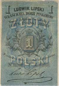 Piskorów- dobra, właściciel Ludwik Lipski, 1 złoty polski, 1863, bez oznaczenia serii i numeracji,..
