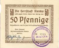 Klenka, obwód dworski, pow. Jarocin, 50 fenigów ważne do 30.06.1919, Keller 2789.b, bardzo rzadkie