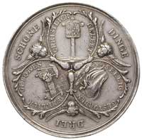 religijny medal alegoryczny, Aw: W wieńcach symbole narodzin, wiary i śmierci i napis, Rw: W wieńc..