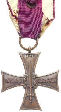 Krzyż Walecznych 1920, na stronie odwrotnej numer 3548, brąz, 43 x 43 mm, wstążka, Krogulec typ IV