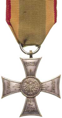 pamiątkowy Krzyż na Śląskiej Wstędze Waleczności i Zasługi, mosiądz srebrzony 43 x 43 mm, wstążka,..