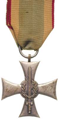 pamiątkowy Krzyż na Śląskiej Wstędze Waleczności i Zasługi, mosiądz srebrzony 43 x 43 mm, wstążka,..