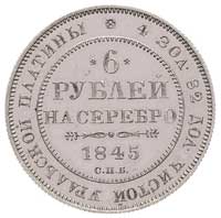 6 rubli 1845, Petersburg, Aw: Orzeł carski, Rw: Napis poziomy i data, napis w otoku, Fr. 159, Bitk..