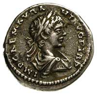 Karakalla 198-217, denar, Aw: Popiersie cesarza w prawo, Rw: Stojąca Minerwa, obok trofea wojenne,..