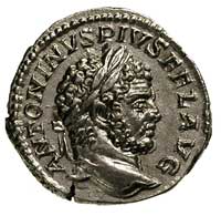 Karakalla 198-217, denar, Aw: Głowa cesarza w prawo, Rw: Stojący Herkules, RIC 206 a, wyśmienity p..