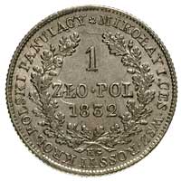 1 złoty 1832, Warszawa, mniejsza głowa cara, Plage 77, Bitkin, 1003, moneta wybita nieco uszkodzon..
