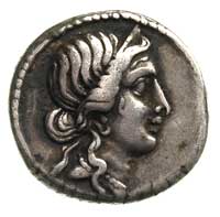 Juliusz Cezar, 47-46 pne, denar, mennica w Afryce, Aw: Głowa Wenus w diademie w prawo, Rw: Eneasz ..