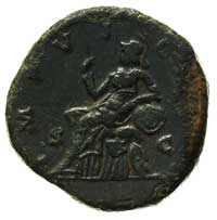 Marek Aureliusz 161-180, sestercja, Aw: Głowa w prawo, Rw: Roma siedząca na tronie w lewo, Sear 49..