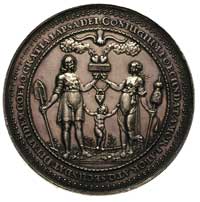 medal okolicznościowy - ślubny, autorstwa Sebastiana Dadlera, ok.1636 r, Aw: Dwie postacie - mężcz..