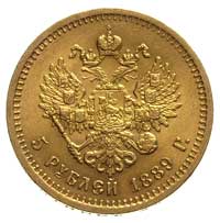 5 rubli 1889, Petersburg, krótka broda cara, bez liter A√ na szyi, Bitkin 33, Fr. 168, złoto 6.46 ..