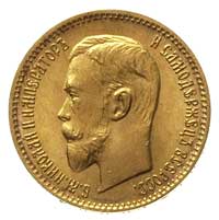 5 rubli 1910, Petersburg, Bitkin 36 (R), Fr. 180, Kazakow 377, złoto 4.29 g, rzadki rocznik, przep..