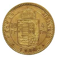 10 franków = 4 forinty 1888 / KB, Krzemnica, Fr. 247, złoto 3.21 g