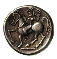 tetradrachma, Aw: Głowa w prawo, Rw: Jeździec z uniesioną lewą ręką na koniu w lewo, Sammlung Lanz..