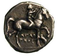 Kalabria - Tarent, stater 344-334 pne, Aw: Nagi jeździec na koniu w prawo, poniżej napis w dwóch w..