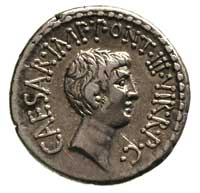Marek Antoniusz i August 40-39 pne, denar, Aw: Głowa Antoniusza w prawo i napis w otoku, Rw: Głowa..