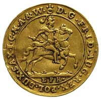 dukat 1702, Lipsk, Aw: Król na koniu, Rw: Tarcza herbowa, złoto 3.39 g, Merseb. 1436, Fr. 2806, mi..