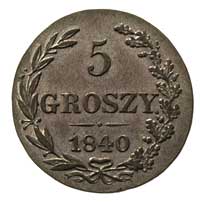 5 groszy 1840, Warszawa, rzadka odmiana z kropką po słowie GROSZY, Plage 143 R1, Bitkin -