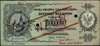 10.000.000 marek polskich 20.11.1923, seria B 123456, B 789000, WZÓR dwukrotnie perforowany, Miłcz..