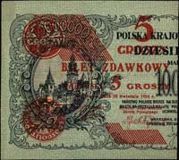 5 groszy 28.04.1924, lewa i prawa połowa, Miłczak 43a i 43b, Lucow 699 i 700 (R2), łącznie 2 sztuki