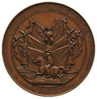 medal patriotyczny autorstwa Barre’a 1832 r., Aw: Nagi muskularny mężczyzna zrywa okowy i napis NU..