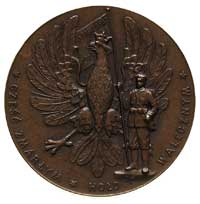 medalik - Ogłoszenie Niepodległości Polski, 1916r., Aw: Orzeł obok legionista ze sztandarem, Rw: N..