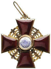 Order Świętej Anny, krzyż III klasy, na stronie odwrotnej punca wytwórcy ИЛ, na uszku punca 56, zł..