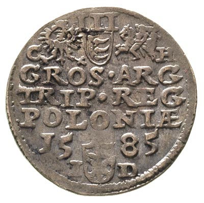 trojak 1585, Olkusz, odmiana z literami G - H po bokach herbów, patyna