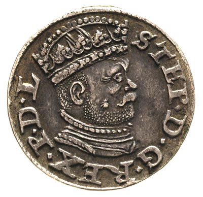 trojak 1586, Ryga, odmiana z małą głową króla, Gerbaszewski 17, ładny egzemplarz, ciemna patyna