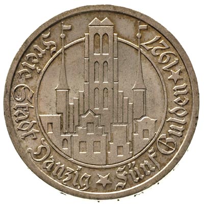 5 guldenów 1927, Berlin, Kościół Marii Panny, Parchimowicz 65 b, rzadszy rocznik, piękny egzemplarz z delikatną patyną