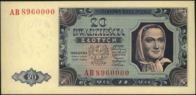 20 złotych 1.07.1948, seria AB 8960000, Miłczak 