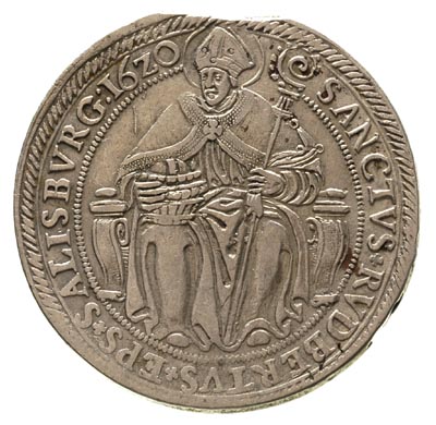 Paris von Lodron 1619-1653, talar 1620, Dav. 3497, Probszt 1189, moneta z końca blachy, miejscowa patyna