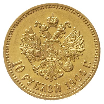 10 rubli 1904 / A-P, Petersburg, złoto 8.60 g, Kazakov 281, ładne