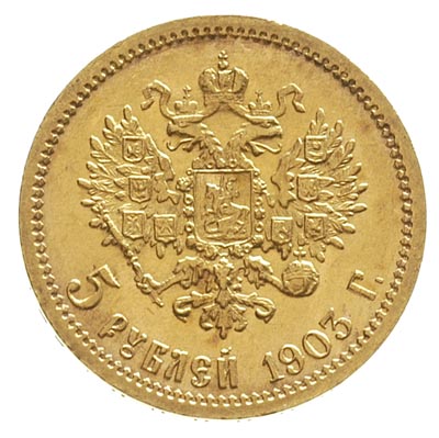 5 rubli 1903 / A-P, Petersburg, złoto 4.30 g, Kazakov 268, ładnie zachowane