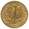 5 złotych 1959, na rewersie wypukły napis PRÓBA, Parchimowicz P-230 b, nakład 100 sztuk, mosiądz 9..