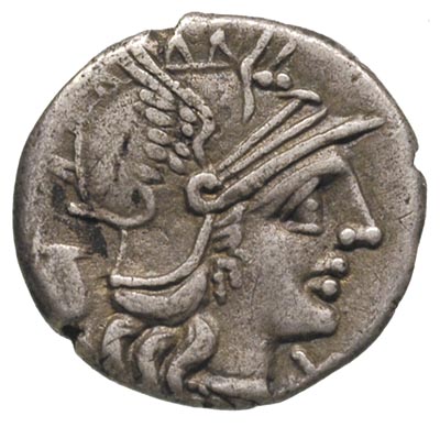Sex. Pompeius 137 pne, denar, Aw: Głowa Romy w prawo, Rw: Wilczyca karmiąca bliźnięta, pasterz i drzewo, Craw.235.1a