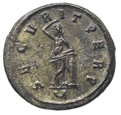 Tacyt 275-276, antoninian bilonowy, Ticinum, Aw: Popiersie cesarza w prawo, Rw: Securitas, wsparta na kolumnie, stojąca w lewo ze skrzyżowanymi nogami i uniesioną ręką, oficyna VI, RIC 163, bardzo ładny