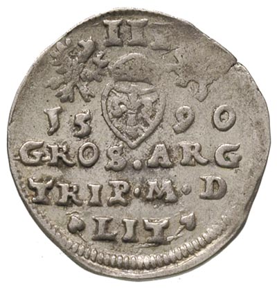 trojak 1590, Wilno, rzadsza odmiana z herbem Chalecki pod popiersiem króla, Ivanauskas 1053:207