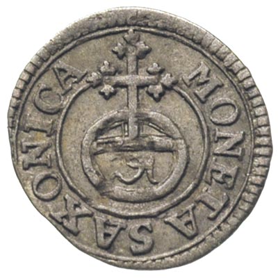 fenig 1708, Drezno, Aw: Monogram królewski, Rw: Jabłko królewskie, Kohl 434, efektowna, bardzo rzadka moneta, patyna