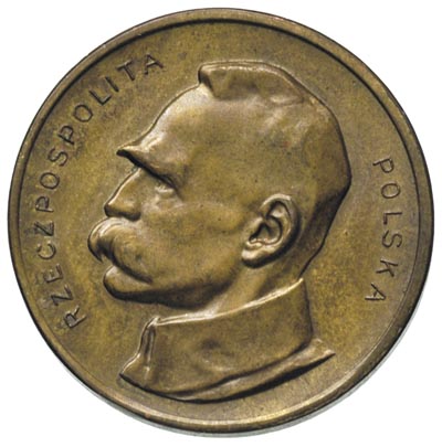 100 bez nazwy (marek) 1922, Józef Piłsudski, mosiądz 6.45 g, Parchimowicz P. 166 c, wybito 10 sztuk, bardzo rzadka i efektowna moneta w pięknym stanie zachowania, patyna