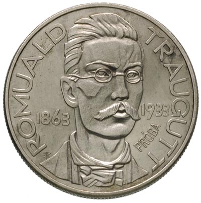 10 złotych 1933, Romuald Traugutt, na rewersie wypukły napis PRÓBA, srebro 21.88 g, Parchimowicz P 155 a, wybito 100 sztuk, ślady czyszczenia , rzadkie